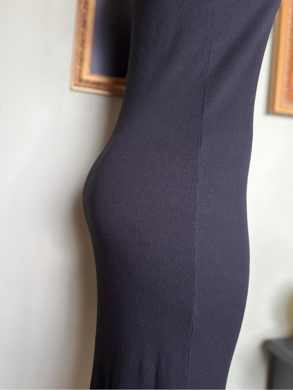 H & M Black Short-Sleeve Soft Rib Knit Midi Dress Size XS Dark Romantic Bodycon - Picture 11 of 14